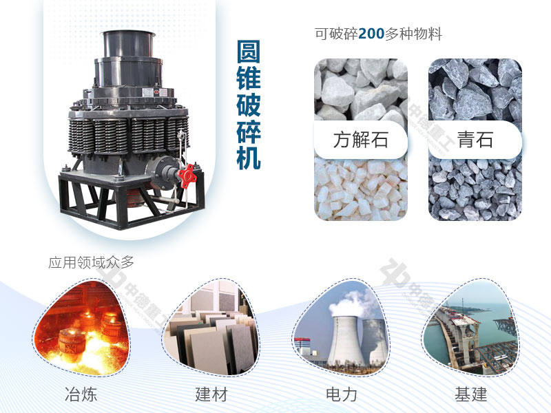 圓錐破能處理多種物料，且應用領域廣泛
